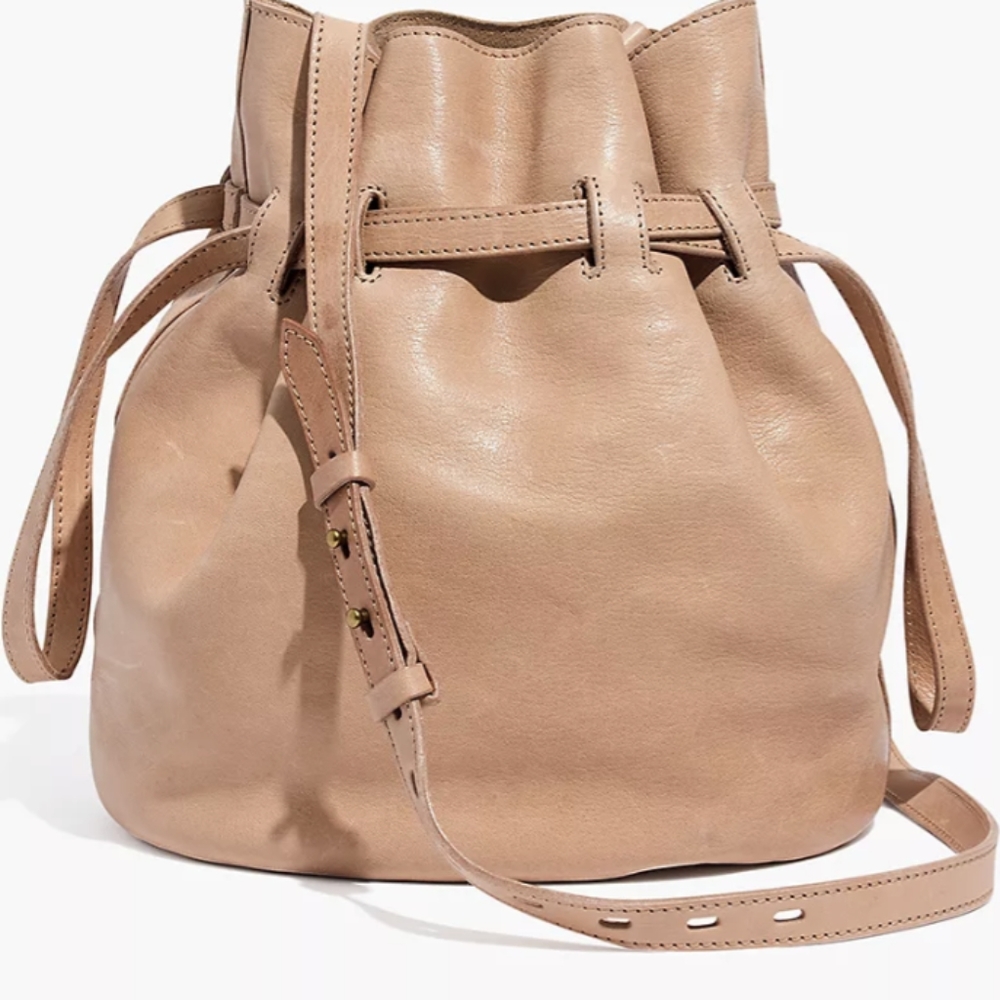 Madewell Florence Drawstring Bucket Bag Tan Leather